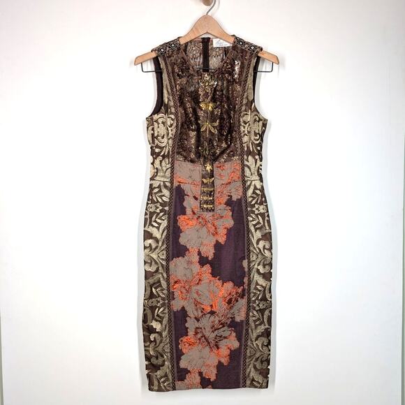 Byron Lars Talma Brocade Sheath Dress Embellished Sleeveless Sz 4 Anthropologie - Picture 3 of 12